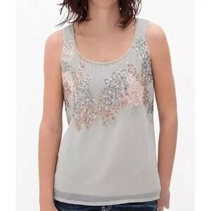 Women's BKE Boutique Sequin Tank Top‎ Sleeveless Flowy Party Blouse Gray Size XS